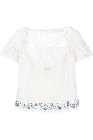 GEMY MAALOUF Square-neck lace-embroidery blouse