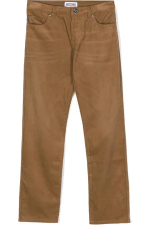 Moschino Logo-embroidered corduroy straight-leg trousers