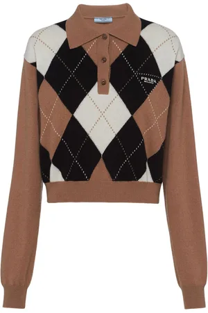 Prada Argyle-intarsia cashmere polo top
