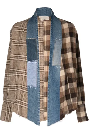 GREG LAUREN Patchwork checked open-front jacket