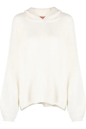Twin-Set Balloon-sleeve ribbed-knit hoodie