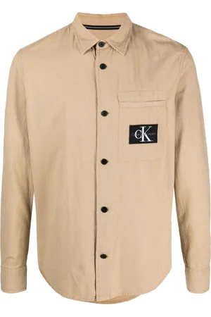Calvin Klein Logo-patch textured-cotton shirt