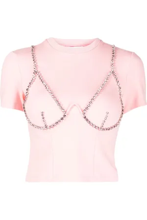 AREA Crystal-embellished cup-chain T-shirt