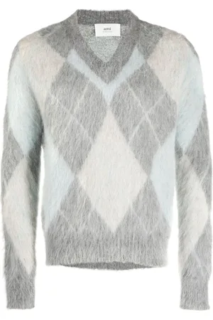 Ami Argyle-knit brushed sweatshirt