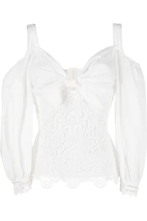 GEMY MAALOUF Guipure-lace panel puff-sleeve blouse