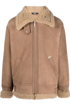 GCDS Shearling zip-up biker jacket
