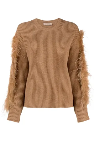 Twin-Set Feather-trim ribbed-knit jumper
