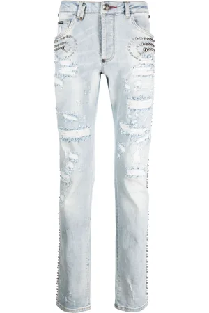 Philipp Plein Stud-embellished distressed jeans