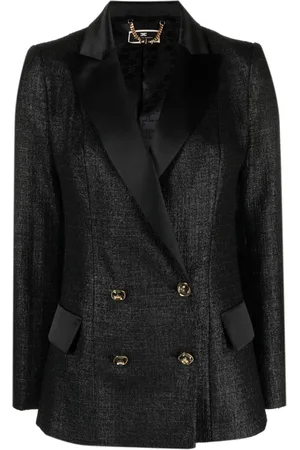 Elisabetta Franchi Double-breasted laminated-tweed blazer