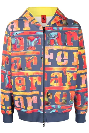 FERRARI Logo-painterly zip-up hoodie