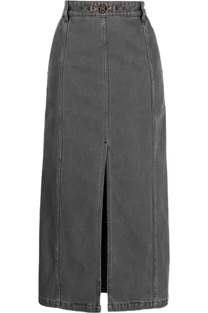 Patou Slit-detail organic-denim midi skirt