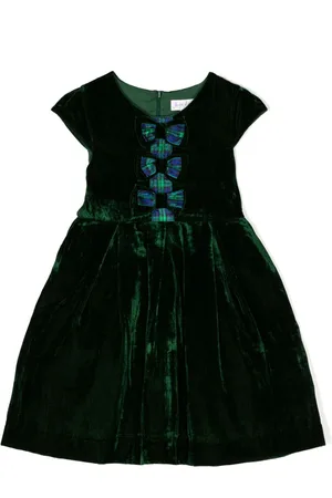 Rachel Riley Bow-detailing flared velvet dress