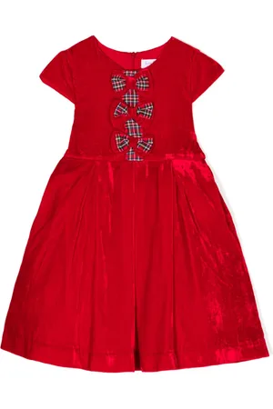 Rachel Riley Bow-detailing flared velvet dress