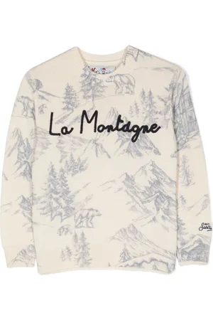 MC2 SAINT BARTH Slogan-embroidered mountain-print sweatshirt