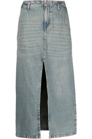 Gimaguas Front-slit cotton denim midi skirt