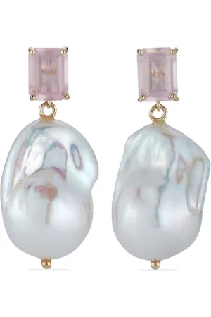 Mateo 14kt yellow gold rose quartz and pearl drop earrings