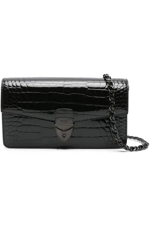 ASPINAL OF LONDON Mayfair logo-lettering patent-leather clutch bag