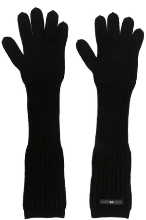 Y-3 Logo-patch ribbed-knit long gloves