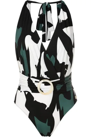 Brigitte Abstract-pattern halterneck-tie swimsuit