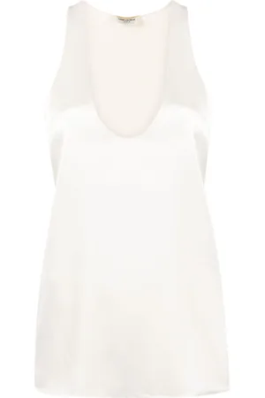 Saint Laurent Sleeveless satin-finish silk blouse