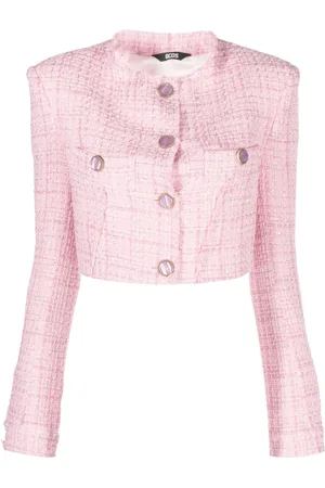 GCDS Button-up cropped tweed jacket