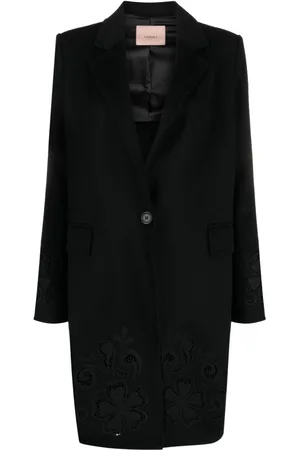 Twin-Set Floral-embroidered single-breasted coat
