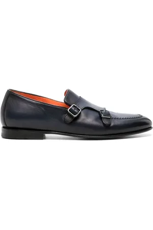 santoni Double-buckle leather monk shoes