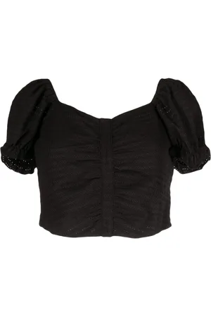 tout a coup Embroidered ruched cropped blouse
