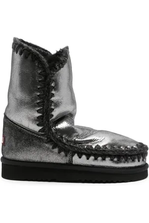 Mou Eskimo 18 crochet-trim metallic-leather boots