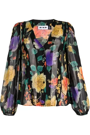 RIXO London Semi-sheer floral-print blouse