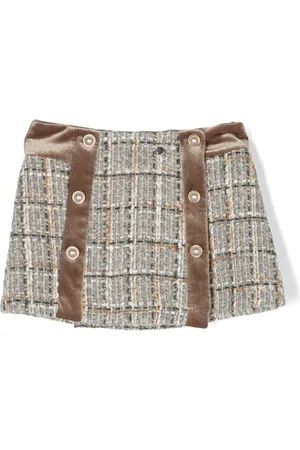 PATACHOU Check-pattern panelled tweed skirt