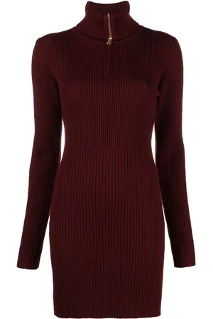 Patou Half-zip ribbed-knit minidress