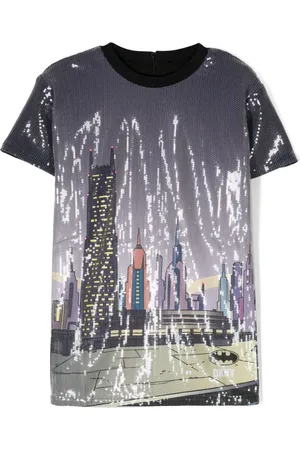 DKNY Sequin-embellished short-sleeve dress
