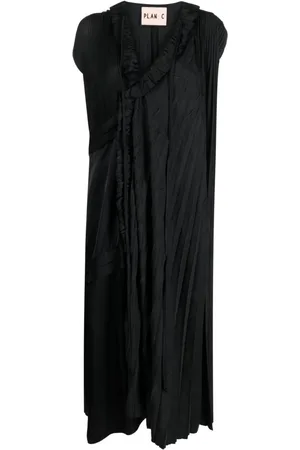 Plan C Plissé-effect asymmetric midi dress