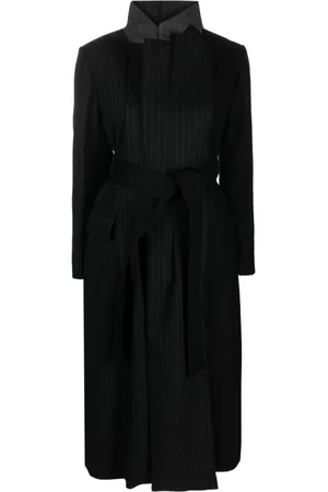 SACAI Belted pinstripe-pattern wool coat