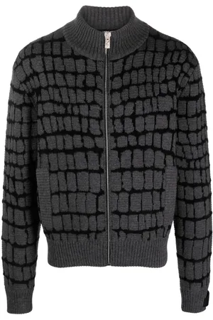 VERSACE Crocodile-jacquard zip-up sweatshirt