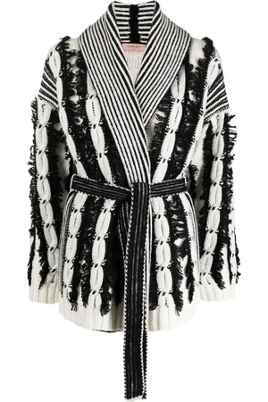 Twin-Set Fringed belted cardigan