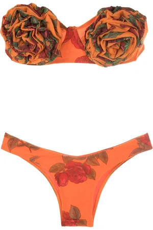 AMIR SLAMA Floral-appliqué bustier bikini set