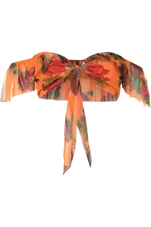 AMIR SLAMA Floral-pattern mesh crop top