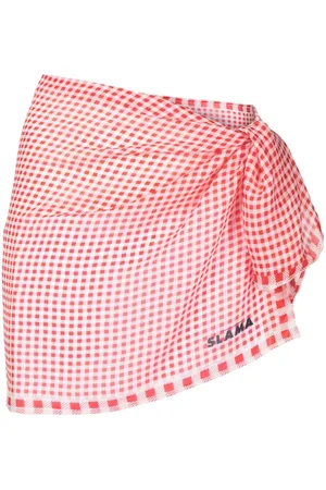 AMIR SLAMA Logo-print gingham-check skirt