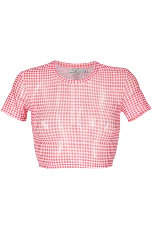 AMIR SLAMA Gingham-check pattern crop T-shirt