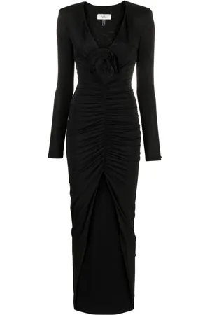NISSA Floral-appliqué ruched maxi dress