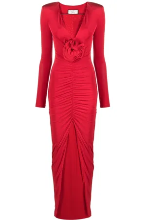 NISSA Floral-appliqué ruched maxi dress