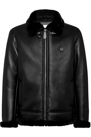 Philipp Plein Logo-patch faux-leather bomber jacket