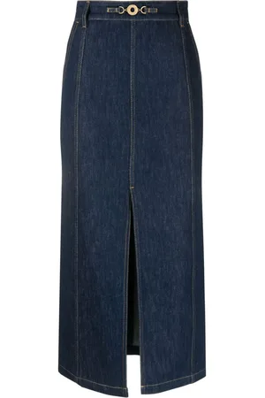 Patou Slit-detail organic-denim midi skirt