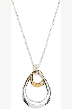 Dower and Hall Hammered-finish oval-pendant necklace