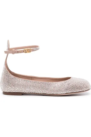 VALENTINO GARAVANI Crystal-embellished leather ballerina shoes