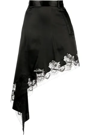 JNBY Lace-trim asymmetric midi skirt
