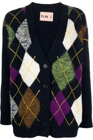 Plan C Argyle intarsia-knit cardigan