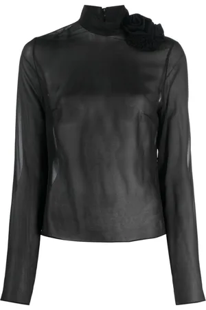 MAGDA BUTRYM Floral-appliqué semi-sheer silk top